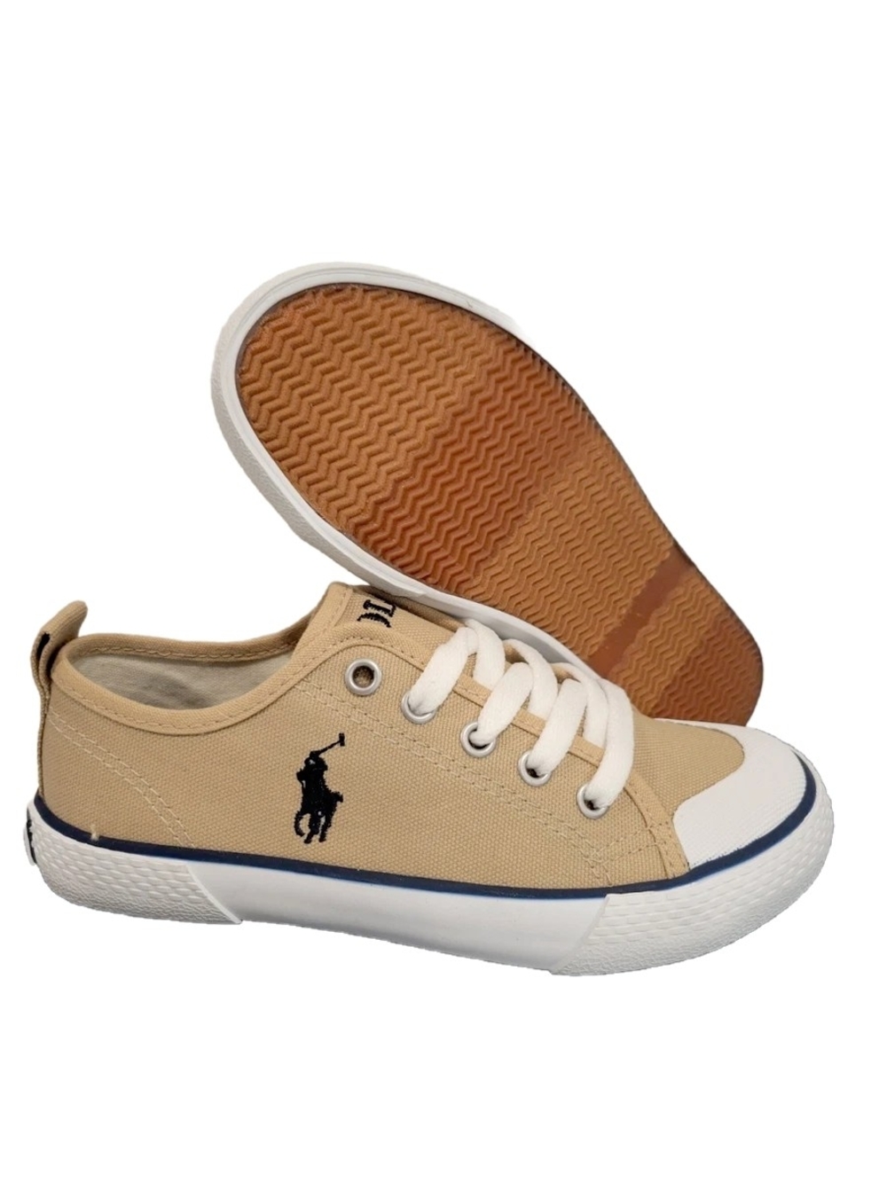 NWT Polo Ralph Lauren Toddler Canvas Sneakers Beige Kids Size 13.5 Brand New